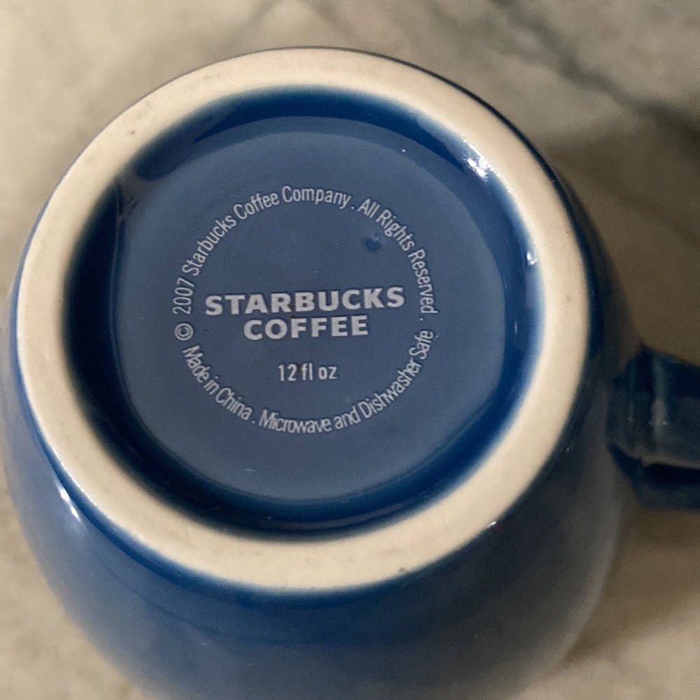 Starbucks 2007 blue and black etched with leaves and coffee beans - Picture 5 of 7